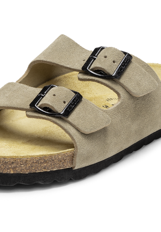 wohltuende Pantolette Veloursleder taupe