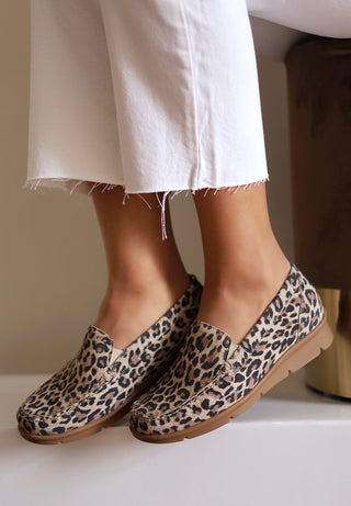 auffallender Mokassin Veloursleder leopard