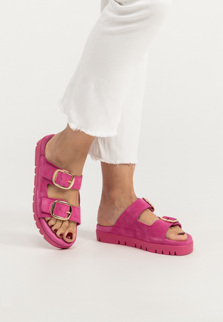 sommerliche Pantolette Veloursleder pink