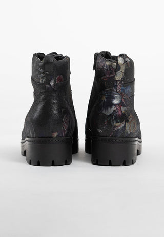 spektakuläre Stiefelette Veloursleder schwarz/floral
