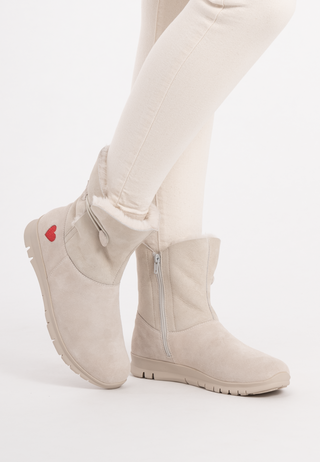 warmer Lammfellstiefel Veloursleder offwhite