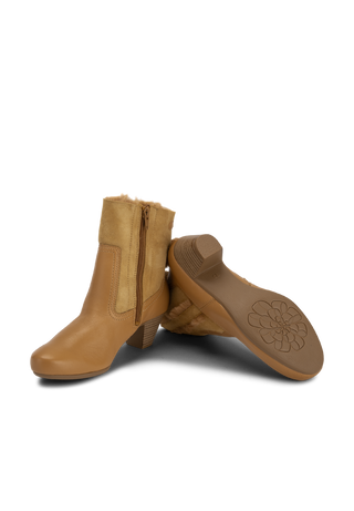 hübsche-wärmende Stiefelette Lammfell camel