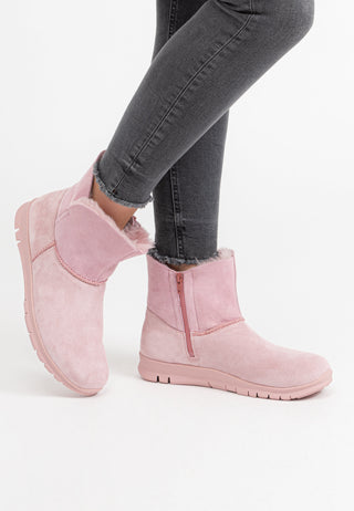 wärmende Stiefelette Veloursleder winterrosa