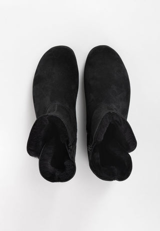 flauschig-wärmender Lammfellstiefel Veloursleder schwarz