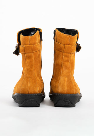 kuschlige Stiefelette Veloursleder curry