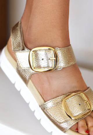 bequeme Sandale Hirschleder gold