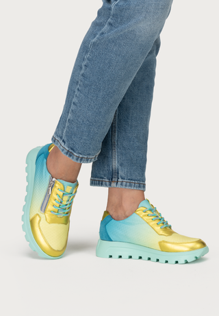 bunter Sneaker Echt Leder & Textil  türkis
