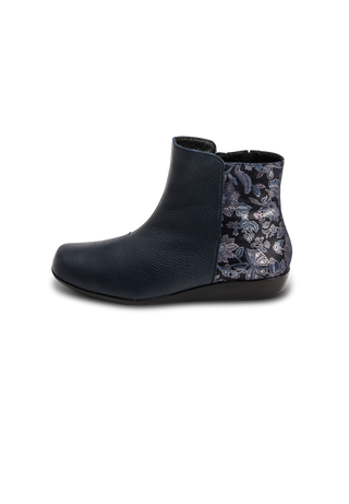 floral-glänzende Stiefelette Hirschleder marine