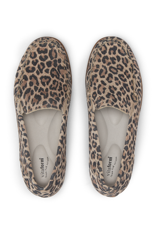 auffallender Mokassin Veloursleder leopard