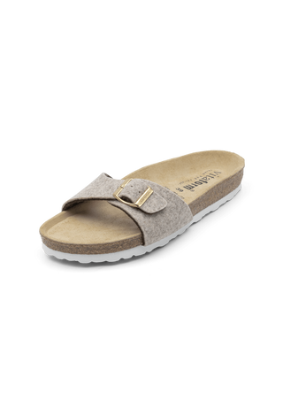 mollige Pantolette Wollfilz beige-meliert