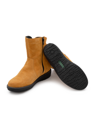 kuschlige Stiefelette Veloursleder curry