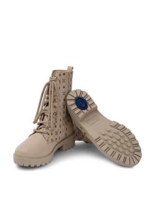 auffällige Stiefelette Hirschleder beige