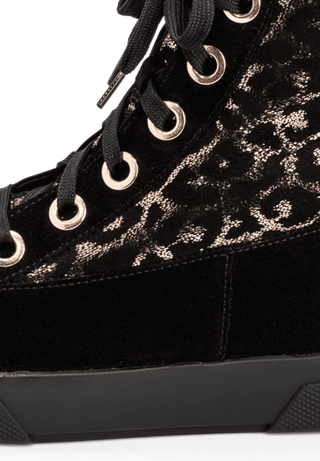 wärmender Bootie Lammfell schwarz-leopard
