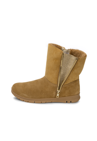 molliger Lammfellstiefel Veloursleder camel