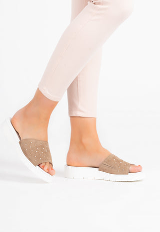 originelle Pantolette Samtziegenleder taupe
