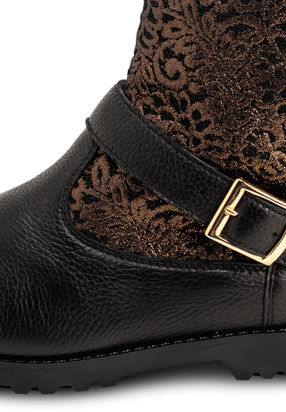 goldiger Bootie Hirschleder schwarz