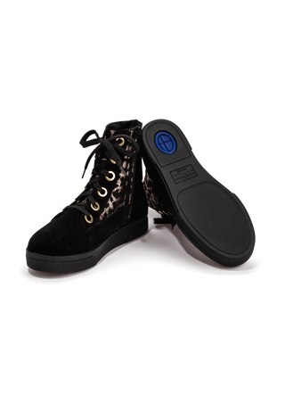 wärmender Bootie Lammfell schwarz-leopard