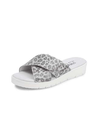 leoprint Pantolette Samtziege leopard/silber