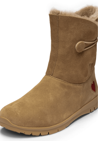 warmer Lammfellstiefel Veloursleder taupe