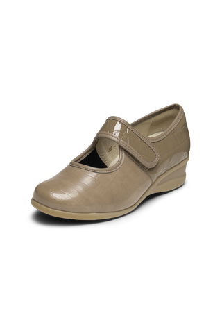 anschmiegsamer Mary-Jane Krokolack-Stretch taupe