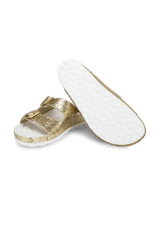 strahlende Pantolette Textil gold