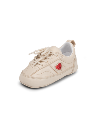 nachhaltiger Kindersneaker olivenblattgegerbtes Leder beige