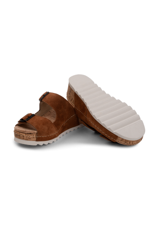 legere Pantolette Veloursleder cognac