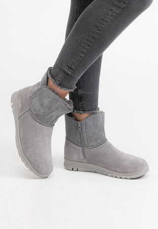 wärmende Stiefelette Veloursleder grau