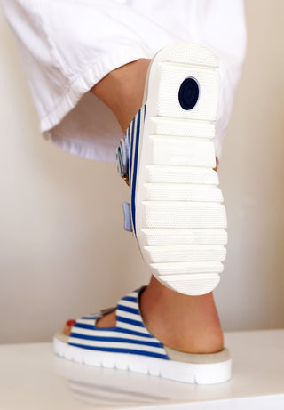 gestreifte Pantolette Nappaleder blau-gestreift