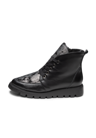 glänzende Stiefelette Leder/Stretch schwarz