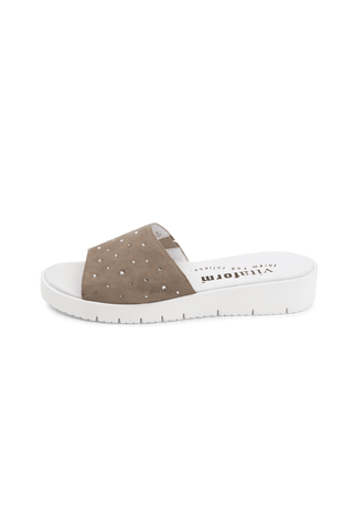 originelle Pantolette Samtziegenleder taupe