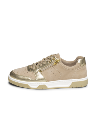 stylischer Sneaker Nubukleder beige/gold