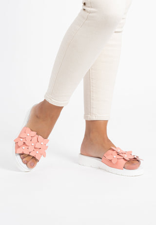 blumige Pantolette Hirschleder lachs