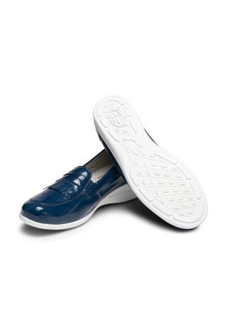 zeitloser Slipper Leder/Stretch blau