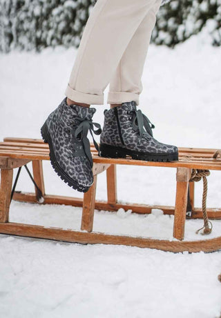 spektakuläre Stiefelette Veloursleder leopard