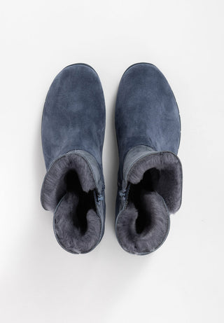 flauschig-wärmender Lammfellstiefel Veloursleder jeansblau