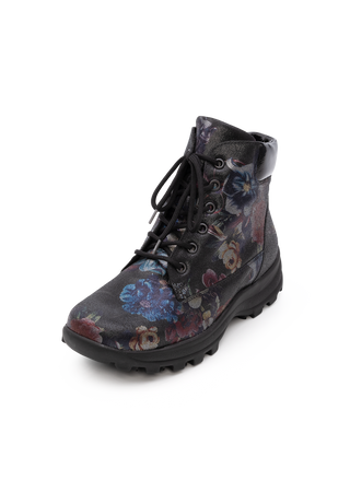blumiger Trekkingstiefel Veloursleder schwarz/floral