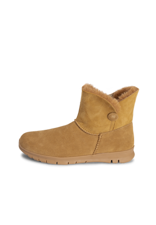 flauschiger Lammfellstiefel Veloursleder camel