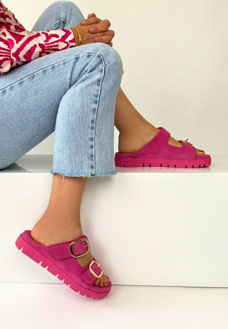 sommerliche Pantolette Veloursleder pink