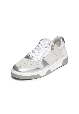 stylischer Sneaker Nubukleder weiß/silber