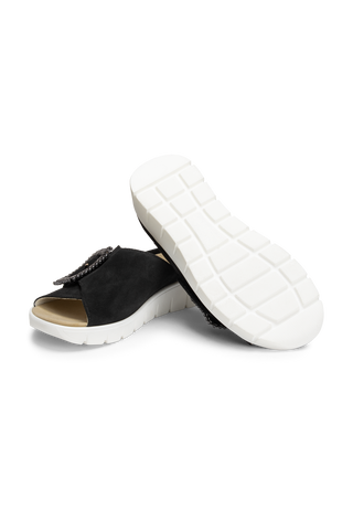 charakterstarke Pantolette Veloursleder schwarz