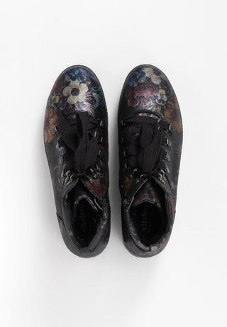 spektakuläre Stiefelette Veloursleder schwarz/floral