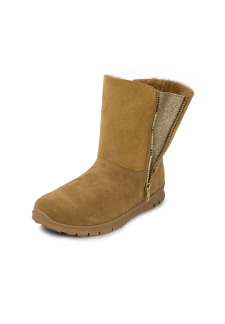 molliger Lammfellstiefel Veloursleder camel