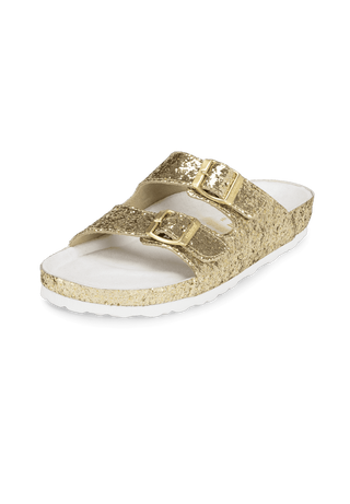 strahlende Pantolette Textil gold