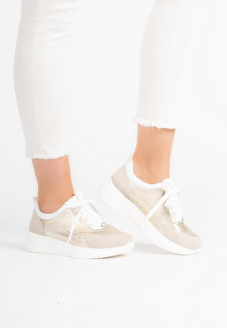 stylischer Sneaker Hirschleder beige/gold