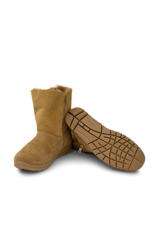 molliger Lammfellstiefel Veloursleder camel