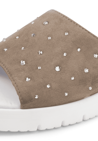 originelle Pantolette Samtziegenleder taupe
