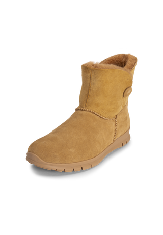 flauschiger Lammfellstiefel Veloursleder camel