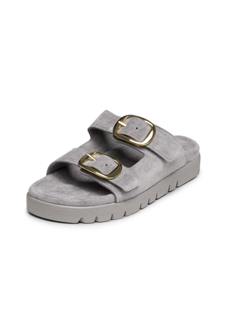 sommerliche Pantolette Veloursleder grau