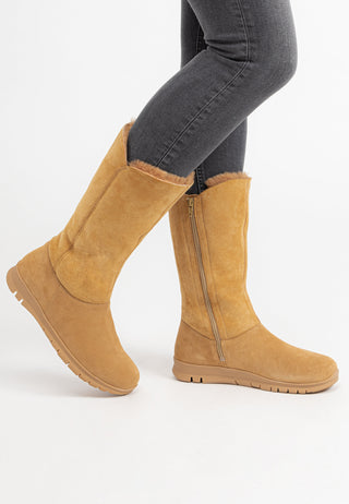 kuschelig-warmer Lammfellstiefel Veloursleder camel